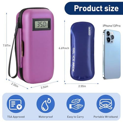 Medineed Insulin Kühlbox Reiseetui – Tragbare Temperaturanzeige, Diabetes Zubehör mit 2 wiederverwendbaren Kühlakkus, TSA-geprüft, Patent angemeldet (Lila)