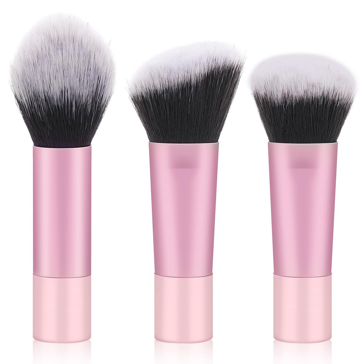 Yrarbil Foundation Contour Powder Brush Set – 3-teiliges Premium Reise-Kabuki-Mini-Makeup-Pinselset zum Verblenden, Setzen und Polieren von flüssigen, pudrigen und cremigen Produkten