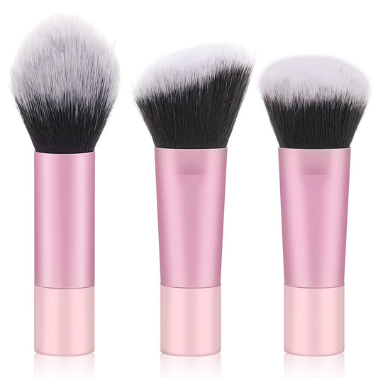 Yrarbil Foundation Contour Powder Brush Set – 3-teiliges Premium Reise-Kabuki-Mini-Makeup-Pinselset zum Verblenden, Setzen und Polieren von flüssigen, pudrigen und cremigen Produkten