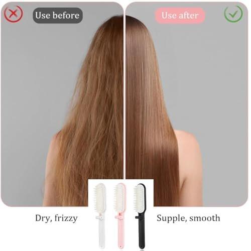 3er-Set Faltbare Haarbürste mit Nylonborsten – Entwirrend & Antistatisch, Tragbare Reisebürste für Damen und Herren, Kompakt für Handtasche, Sporttasche, Reisezubehör, für alle Haartypen (Schwarz, Weiß, Pink)
