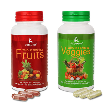 Frucht- und Gemüse-Ergänzung mit natürlichen Inhaltsstoffen – 2 Flaschen, 180 Kapseln insgesamt | Ausgewogene Mischung aus 16+18 ganzen Früchten & Gemüse | Frische Superfood-Formel mit Vitaminen und Mineralien
