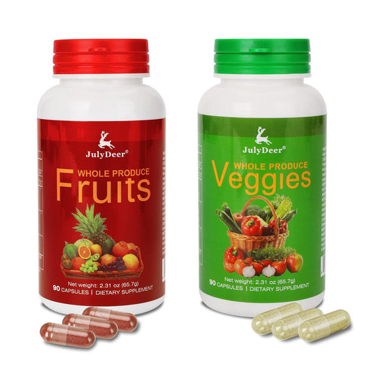 Frucht- und Gemüse-Ergänzung mit natürlichen Inhaltsstoffen – 2 Flaschen, 180 Kapseln insgesamt | Ausgewogene Mischung aus 16+18 ganzen Früchten & Gemüse | Frische Superfood-Formel mit Vitaminen und Mineralien