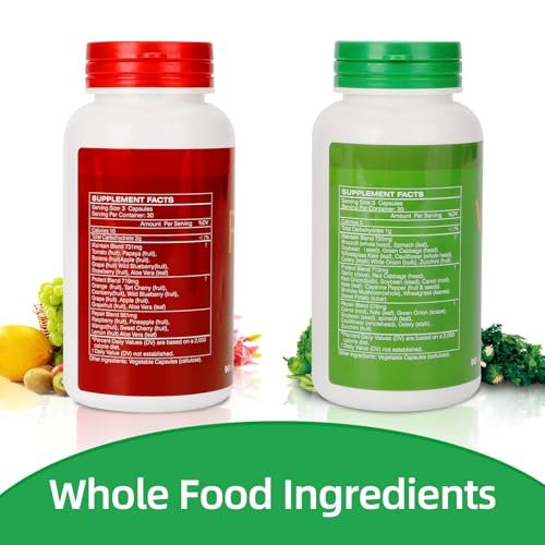Frucht- und Gemüse-Ergänzung mit natürlichen Inhaltsstoffen – 2 Flaschen, 180 Kapseln insgesamt | Ausgewogene Mischung aus 16+18 ganzen Früchten & Gemüse | Frische Superfood-Formel mit Vitaminen und Mineralien
