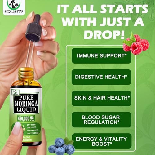 Bio Moringa Flüssigtropfen für Energie, Stoffwechsel & Immunsystem – 6-fach bessere Absorption als Pulver oder Kapseln – Grünes Superfood für Frauen und Männer