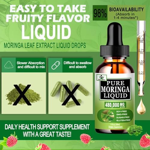 Bio Moringa Flüssigtropfen für Energie, Stoffwechsel & Immunsystem – 6-fach bessere Absorption als Pulver oder Kapseln – Grünes Superfood für Frauen und Männer