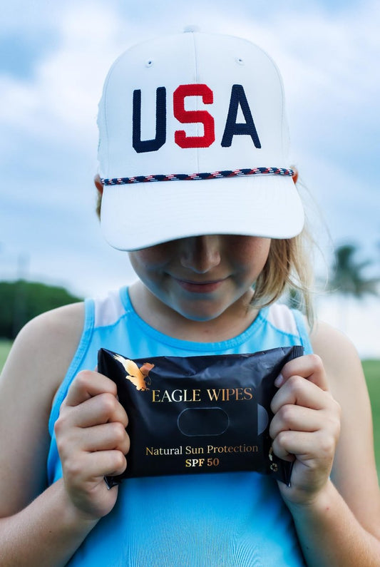 Eagle Wipes SPF 50 Mineral Feuchtigkeitstücher – Sonnenschutz für den ganzen Körper ohne Kleckern für Golf, Sport & Reisen – Wasserbeständige, biologisch abbaubare Tücher
