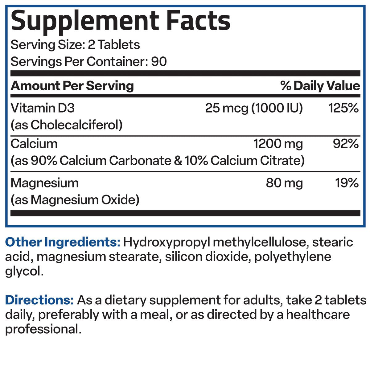 Bronson Calcium 1200 mg mit Vitamin D3 1000 IE pro Portion – 180 Tabletten, nachhaltige Freisetzung, Non-GMO