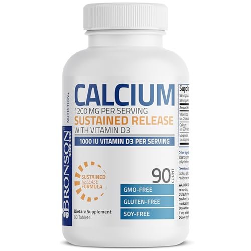 Bronson Calcium 1200 mg pro Portion mit verlängerter Freisetzung & Vitamin D3 1000 IE – 90 Tabletten