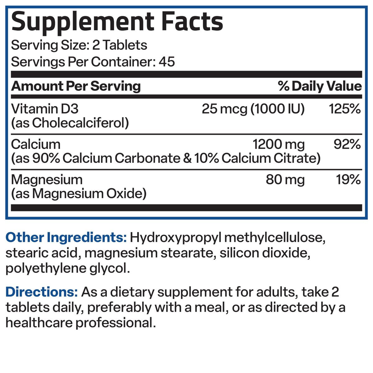 Bronson Calcium 1200 mg pro Portion mit verlängerter Freisetzung & Vitamin D3 1000 IE – 90 Tabletten