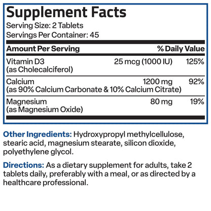 Bronson Calcium 1200 mg pro Portion mit verlängerter Freisetzung & Vitamin D3 1000 IE – 90 Tabletten