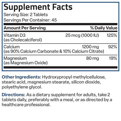 Bronson Calcium 1200 mg mit Vitamin D3 1000 IE pro Portion – 180 Tabletten, nachhaltige Freisetzung, Non-GMO