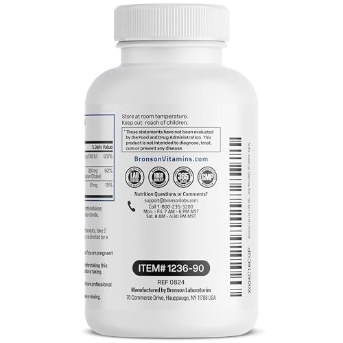 Bronson Calcium 1200 mg pro Portion mit verlängerter Freisetzung & Vitamin D3 1000 IE – 90 Tabletten
