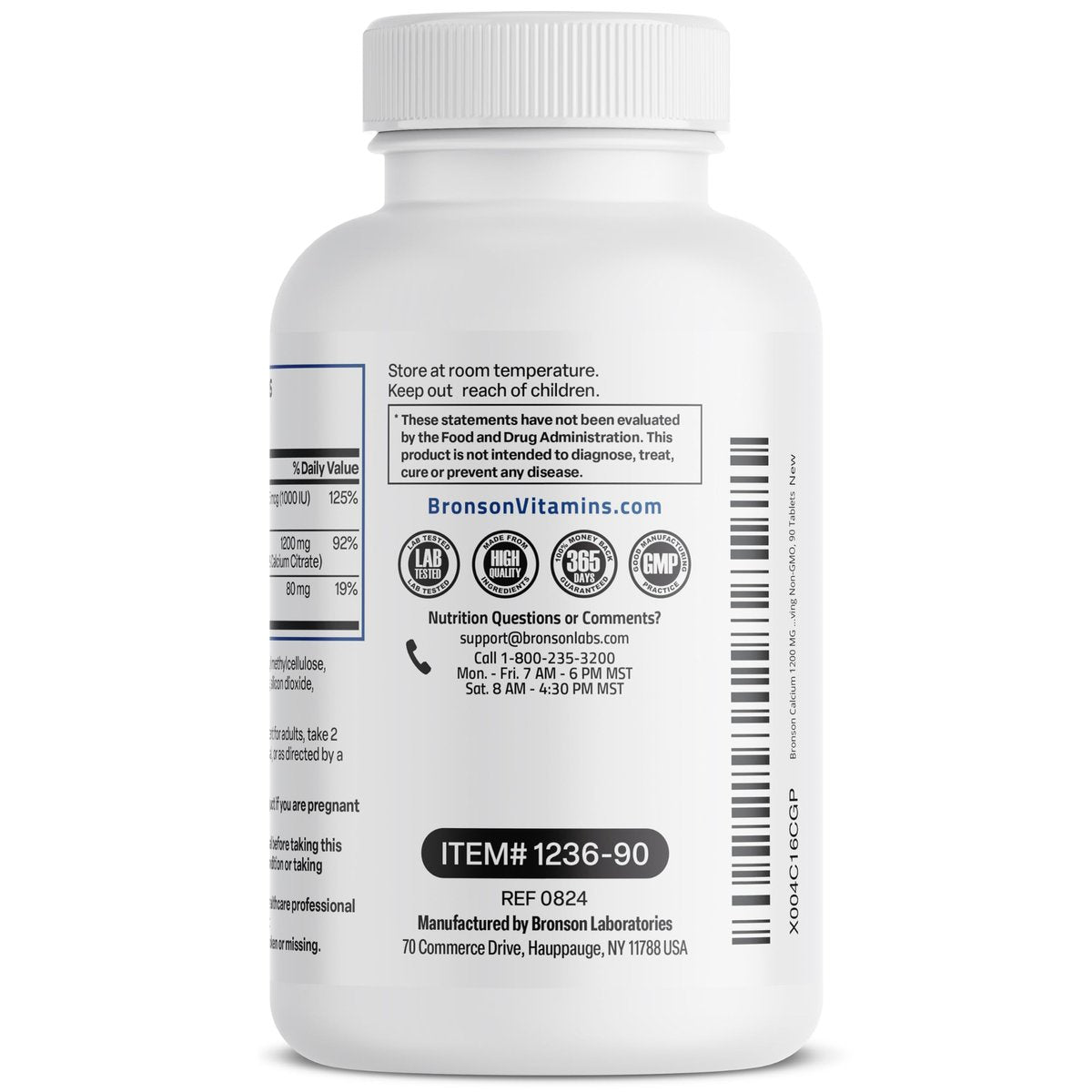 Bronson Calcium 1200 mg pro Portion mit verlängerter Freisetzung & Vitamin D3 1000 IE – 90 Tabletten