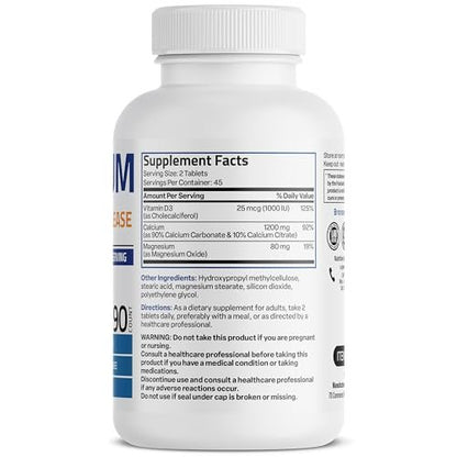 Bronson Calcium 1200 mg pro Portion mit verlängerter Freisetzung & Vitamin D3 1000 IE – 90 Tabletten