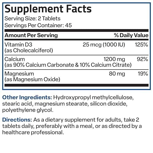 Bronson Calcium 1200 mg pro Portion mit verlängerter Freisetzung & Vitamin D3 1000 IE – 90 Tabletten