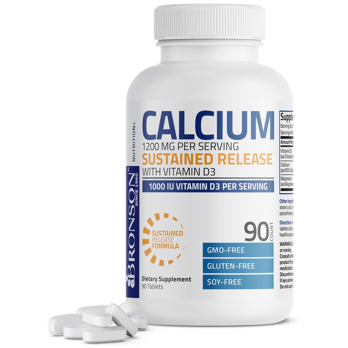 Bronson Calcium 1200 mg pro Portion mit verlängerter Freisetzung & Vitamin D3 1000 IE – 90 Tabletten