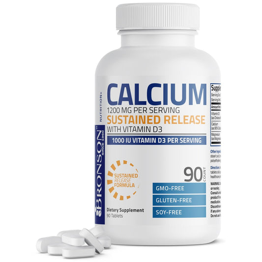Bronson Calcium 1200 mg pro Portion mit verlängerter Freisetzung & Vitamin D3 1000 IE – 90 Tabletten