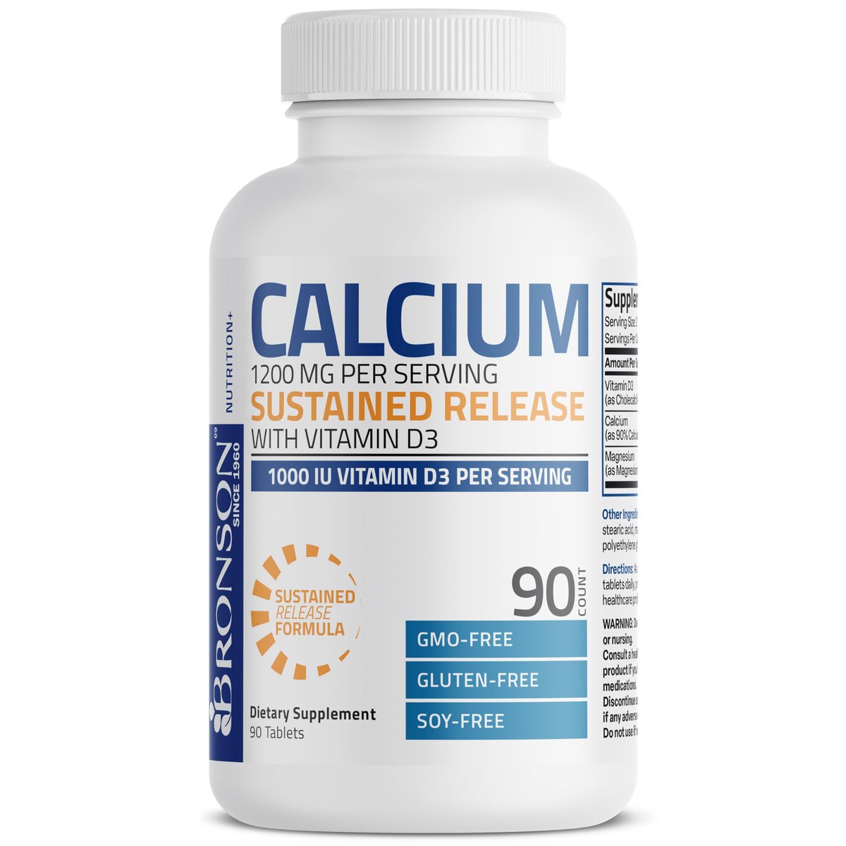 Bronson Calcium 1200 mg pro Portion mit verlängerter Freisetzung & Vitamin D3 1000 IE – 90 Tabletten