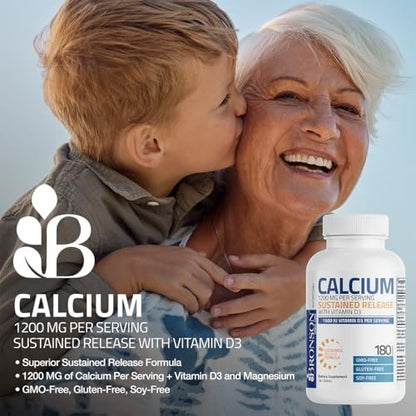 Bronson Calcium 1200 mg pro Portion mit verlängerter Freisetzung & Vitamin D3 1000 IE – 90 Tabletten