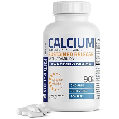 Bronson Calcium 1200 mg pro Portion mit verlängerter Freisetzung & Vitamin D3 1000 IE – 90 Tabletten