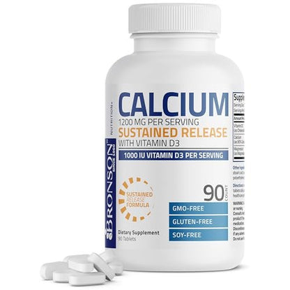 Bronson Calcium 1200 mg pro Portion mit verlängerter Freisetzung & Vitamin D3 1000 IE – 90 Tabletten