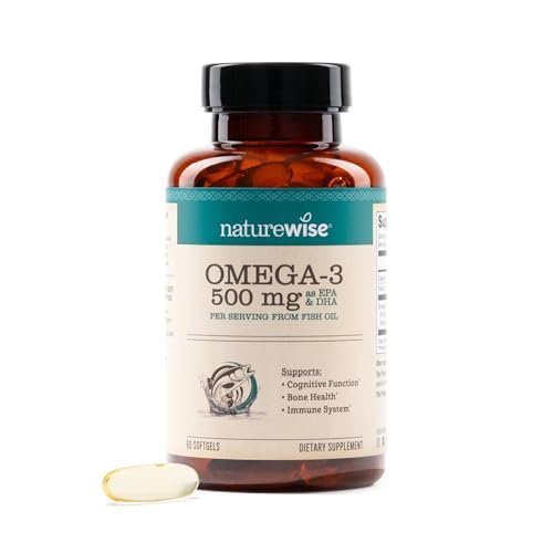 NatureWise Omega 3 Fischöl 500 mg pro Kapsel – EPA & DHA – Immunsystem, Gehirn & allgemeines Wohlbefinden – Gluten- und sojafrei, nicht genetisch verändert – 60 Weichkapseln (2-Monats-Vorrat)