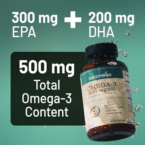 NatureWise Omega 3 Fischöl 500 mg pro Kapsel – EPA & DHA – Immunsystem, Gehirn & allgemeines Wohlbefinden – Gluten- und sojafrei, nicht genetisch verändert – 60 Weichkapseln (2-Monats-Vorrat)