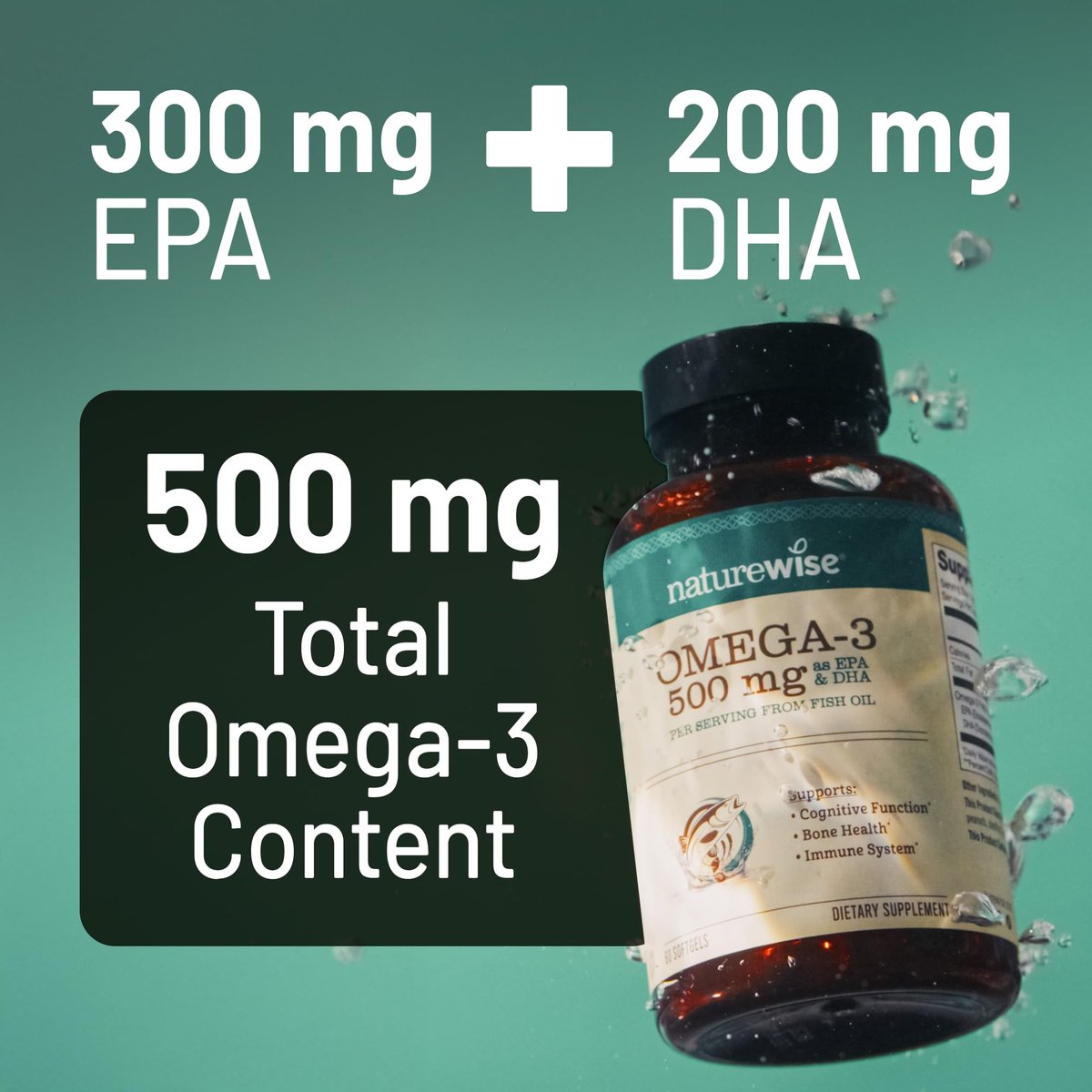 NatureWise Omega 3 Fischöl 500 mg pro Kapsel – EPA & DHA – Immunsystem, Gehirn & allgemeines Wohlbefinden – Gluten- und sojafrei, nicht genetisch verändert – 60 Weichkapseln (2-Monats-Vorrat)