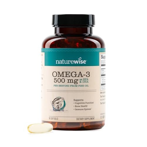 NatureWise Omega 3 Fischöl – 500 mg pro Kapsel – EPA & DHA – Immunsystem, Gehirngesundheit & Wohlbefinden – Gluten- und sojafrei, nicht genetisch verändert – 90 Weichkapseln (3-Monats-Vorrat)