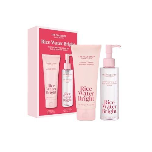 The Face Shop Rice Water Bright Doppel-Reinigungsset mit Ceramiden – Koreanische Hautpflege, sanfter Gesichtsreiniger & Reinigungsöl zur Porenkontrolle, feuchtigkeitsspendend, vegan, Make-up-Entferner