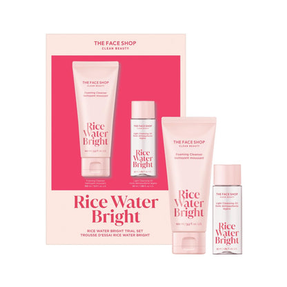 The Face Shop Rice Water Bright Vegan Double Cleanse Probierset – Reisegröße mit Reinigungsschaum & Mini-Reinigungsöl, Koreanische Hautpflege, sanfter Gesichtsreiniger & Porenkontrolle, feuchtigkeitsspendender Make-up-Entferner