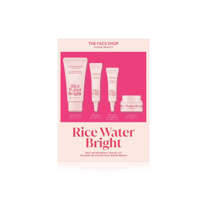 The Face Shop Rice Water Bright Travel Kit – Koreanische Hautpflege mit Ceramiden, vegane Gesichtspflege für trockene Haut (Reinigung, Serum, Creme, Augencreme)
