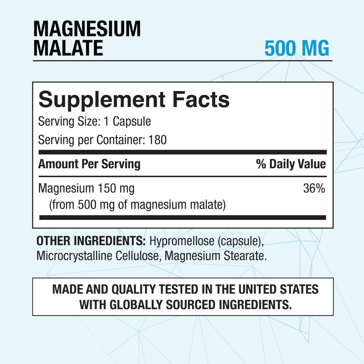 Puregen Labs Magnesium Malat 500 mg | Hochdosiertes elementares Magnesium | 180 vegane Kapseln, hervorragende Absorption, Non-GMO, ohne Gluten und Milchprodukte, magenschonend