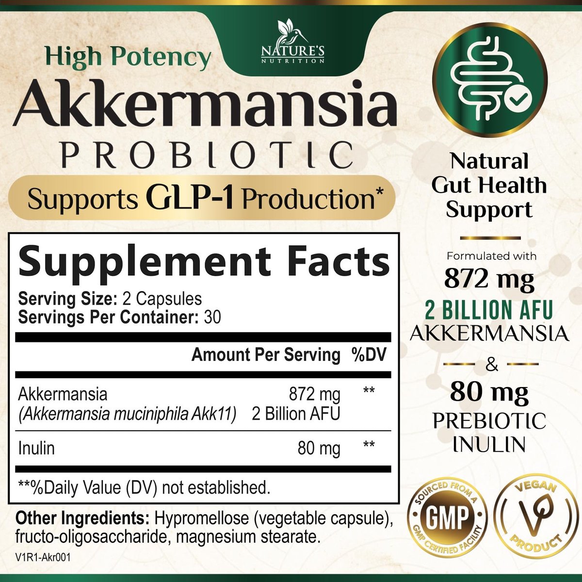 Akkermansia Probiotikum - 2 Milliarden AFU pro Portion - Fortschrittliches Akkermansia Muciniphila Präparat mit Präbiotika - Unterstützt Verdauung und GLP-1 - In den USA abgefüllt - 60 Kapseln