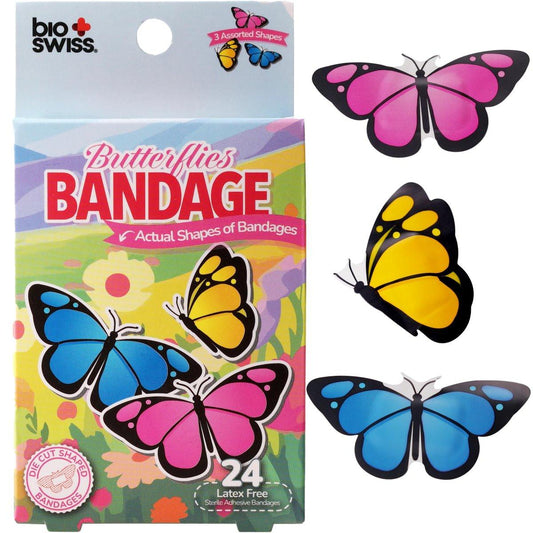 BioSwiss Wundpflaster Schmetterlingsform, Selbstklebend, Latexfrei, Steril, 24 Stück
