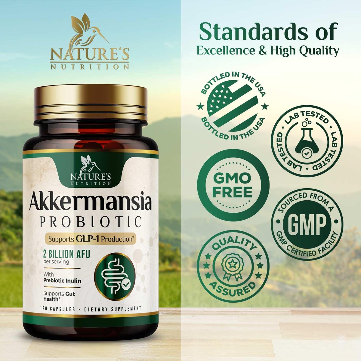 Akkermansia Probiotikum - 2 Milliarden AFU pro Portion - Fortschrittliches Probiotikum mit Akkermansia Muciniphila - Unterstützt Verdauungsgesundheit & GLP-1 & Präbiotika - Hergestellt in den USA - 120 Kapseln