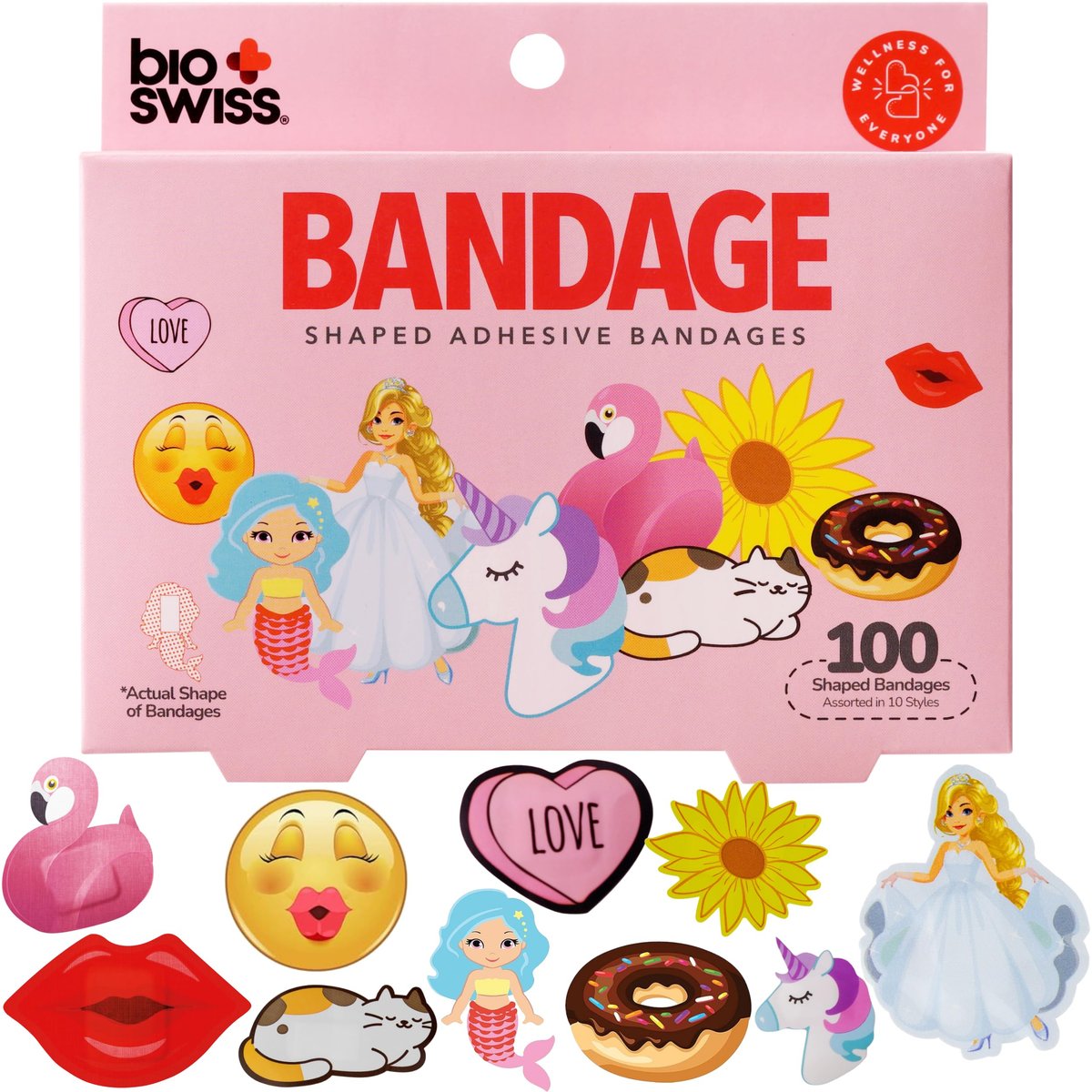 BioSwiss Wundpflaster, Tiermotive, lustige und essensförmige selbstklebende Pflaster, latexfrei, steril, 100 Stück