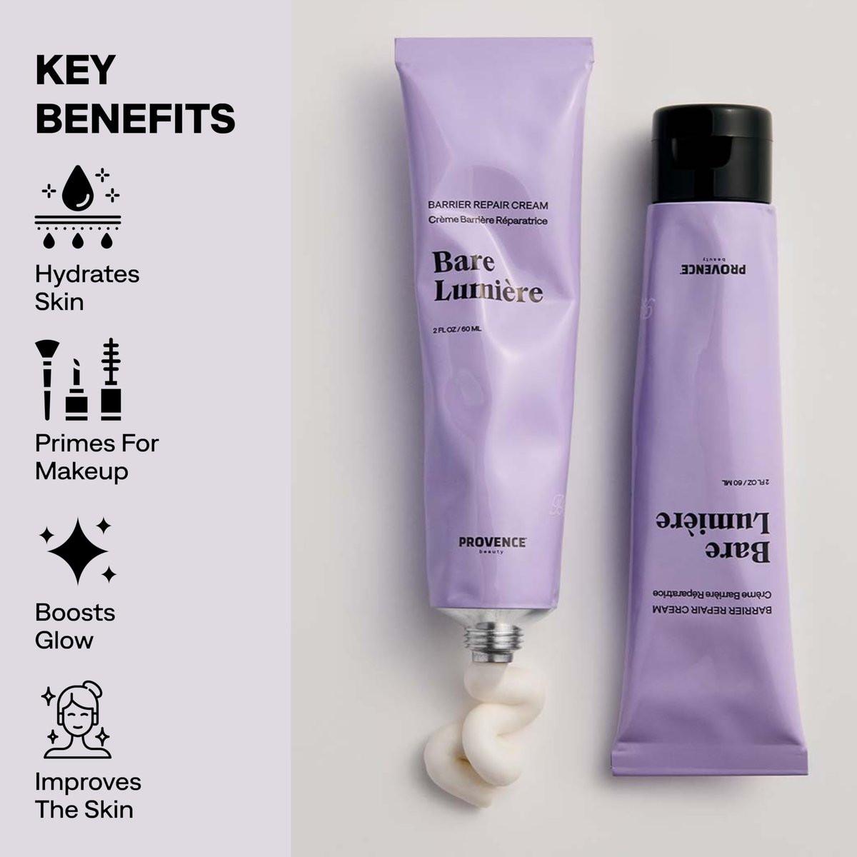 Provence Beauty BARE LUMIÈRE Hautbarriere-Reparaturcreme – 5-in-1 Gesichtsfeuchtigkeitscreme mit Ectoin, verkapselten Probiotika & Aloe Vera – Hydratisiert, macht die Haut geschmeidig, verleiht Glow & stärkt die Haut – 60 ml