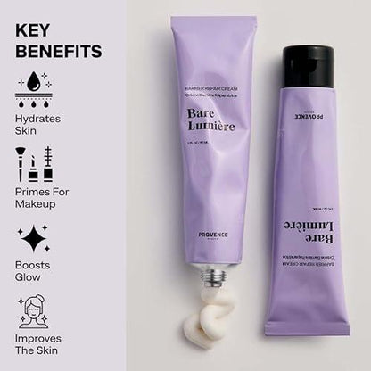 Provence Beauty BARE LUMIÈRE Hautbarriere-Reparaturcreme – 5-in-1 Gesichtsfeuchtigkeitscreme mit Ectoin, verkapselten Probiotika & Aloe Vera – Hydratisiert, macht die Haut geschmeidig, verleiht Glow & stärkt die Haut – 60 ml