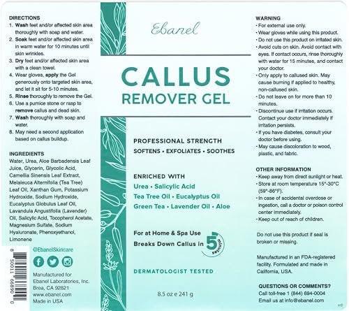 Ebanel Professioneller Hornhautentferner für Füße mit 20% Urea, Bittersalz, Salicylsäure, Glykolsäure – Gel-Peeling für abgestorbene Haut, rissige Fersen