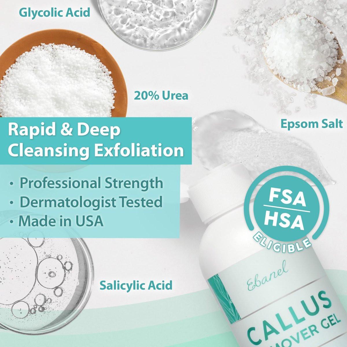 Ebanel Professioneller Hornhautentferner für Füße mit 20% Urea, Bittersalz, Salicylsäure, Glykolsäure – Gel-Peeling für abgestorbene Haut, rissige Fersen