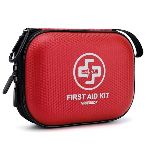 Mini Erste-Hilfe-Set – 150-teiliger, wasserdichter Hartschalenkoffer für Zuhause, Auto, Reisen, Camping, Wandern, Sport, Büro, Fahrzeug und Outdoor-Notfälle (Rot)
