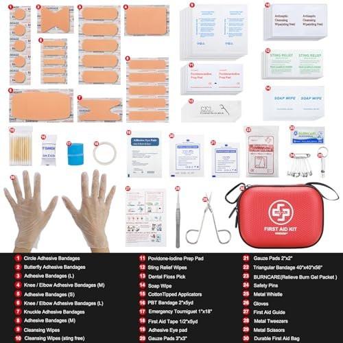 Mini Erste-Hilfe-Set – 150-teiliger, wasserdichter Hartschalenkoffer für Zuhause, Auto, Reisen, Camping, Wandern, Sport, Büro, Fahrzeug und Outdoor-Notfälle (Rot)