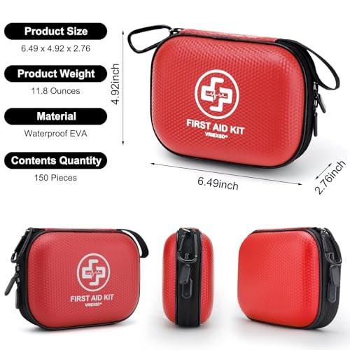 Mini Erste-Hilfe-Set – 150-teiliger, wasserdichter Hartschalenkoffer für Zuhause, Auto, Reisen, Camping, Wandern, Sport, Büro, Fahrzeug und Outdoor-Notfälle (Rot)