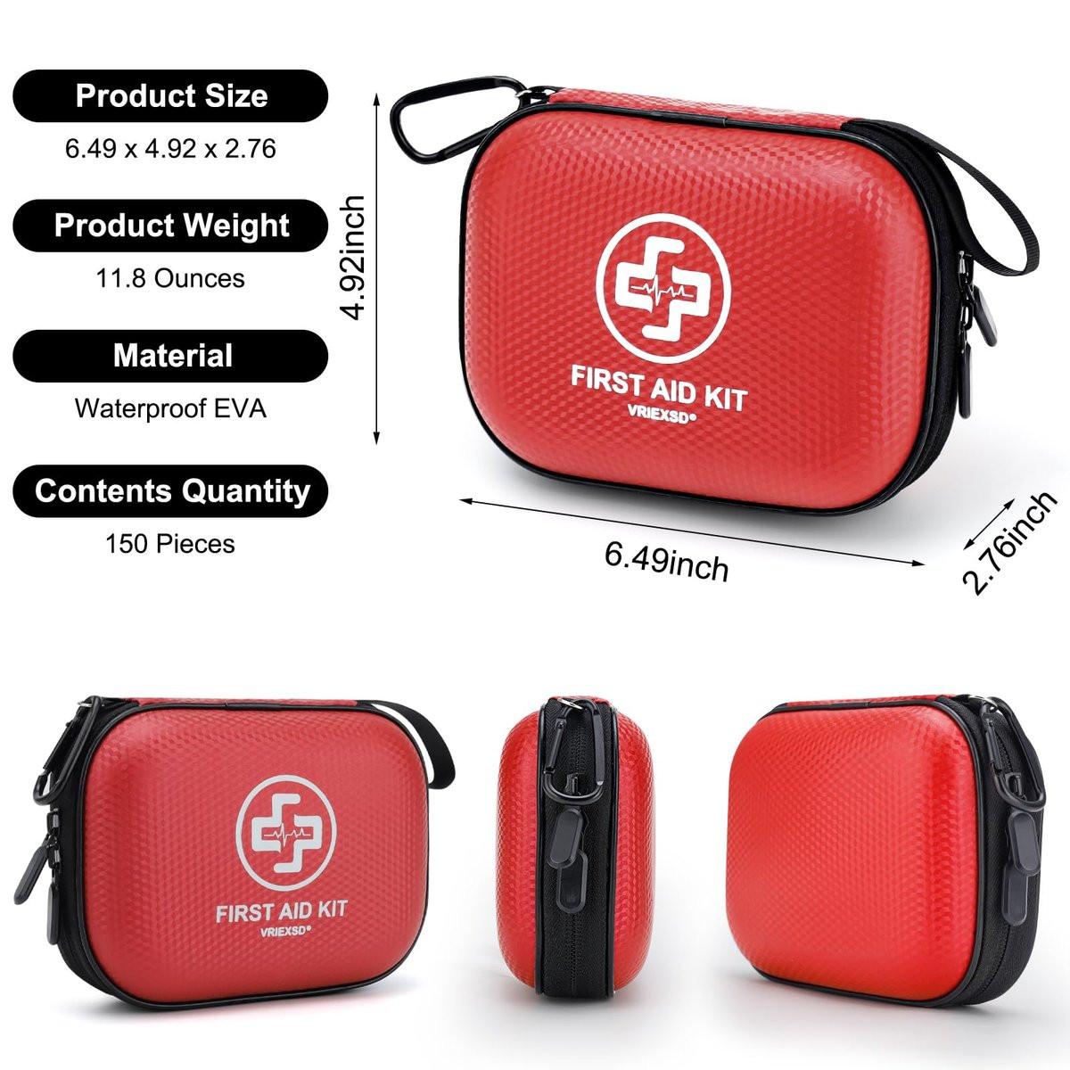 Mini Erste-Hilfe-Set – 150-teiliger, wasserdichter Hartschalenkoffer für Zuhause, Auto, Reisen, Camping, Wandern, Sport, Büro, Fahrzeug und Outdoor-Notfälle (Rot)