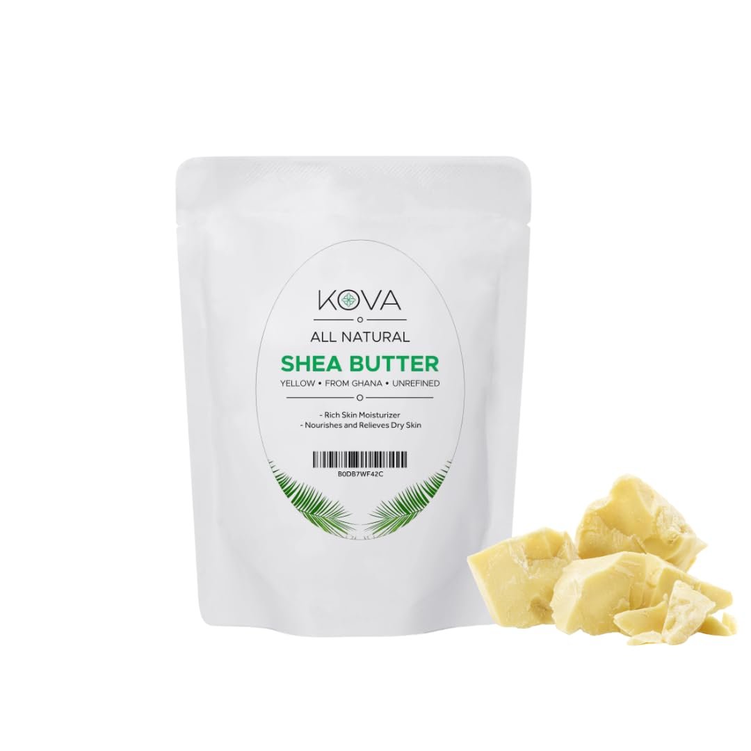 Kovafood Bio Rohe unraffinierte afrikanische Sheabutter – 100 % rein natürlich, 1 Pfund – Gelb. Ideal für Haare, Haut und DIY-Projekte