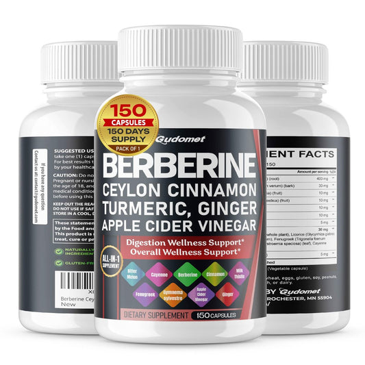 Berberin Ceylon Zimt - All-in-1 Nahrungsergänzung mit Bitter Melone, AVG, Gymnema sylvestre, Kurkuma, Mariendistel, Süßholz, Heiliges Basilikum, Bockshornklee, Banaba - 150 Kapseln