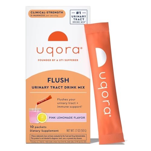 Uqora Flush – Harnweg* mit D-Mannose, Vitamin C, Vitamin B6, Kalium, Magnesium & Calcium – Glutenfrei & Vegan – Pink Lemonade Geschmack – 10 Beutel (1 Packung)