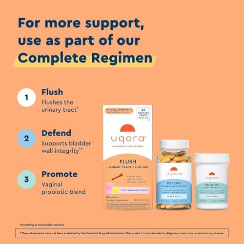 Uqora Flush – Harnweg* mit D-Mannose, Vitamin C, Vitamin B6, Kalium, Magnesium & Calcium – Glutenfrei & Vegan – Pink Lemonade Geschmack – 10 Beutel (1 Packung)