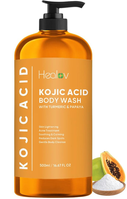 Healov Kojic Acid Seife gegen Hyperpigmentierung – Hautaufhellende Kojic Papaya Körperwäsche – Dunkelfleckseife reduziert Akne, Narben und gleicht den Hautton aus – Kurkuma Körperwäsche für einen helleren, strahlenden Teint